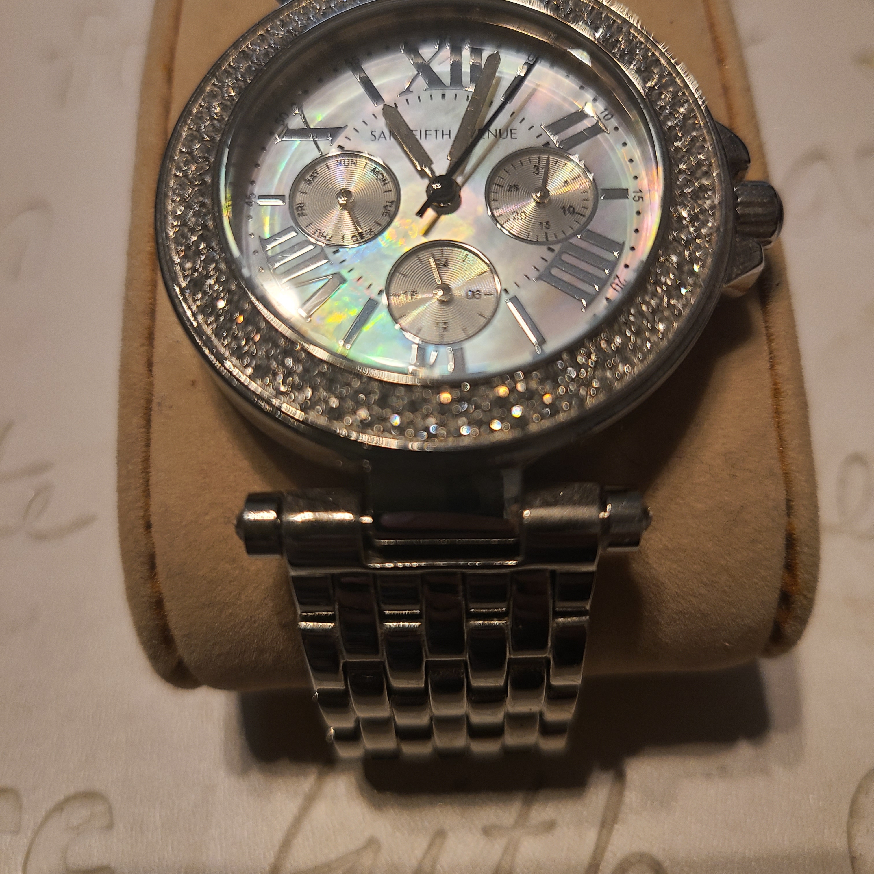 Saks Fifth Avenue Silver Watch With Crystal Accents